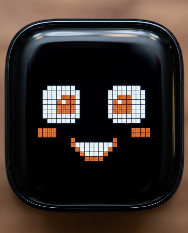 Animated pixel face on the 2.01 inch touch screen